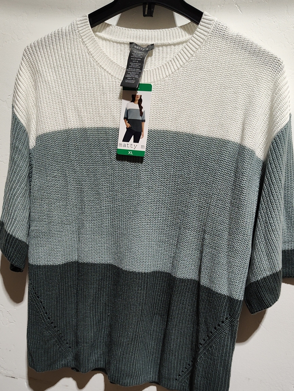 Matty M Women's Elbow Sleeve Colorblock Sweater -New With Tags